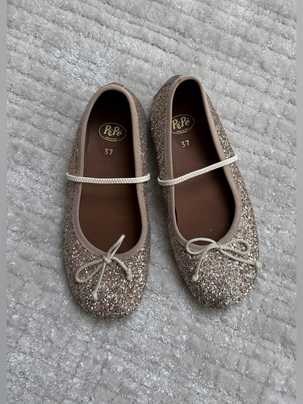 Pepe  Girls' Glitter Ballet Flats in Taupe